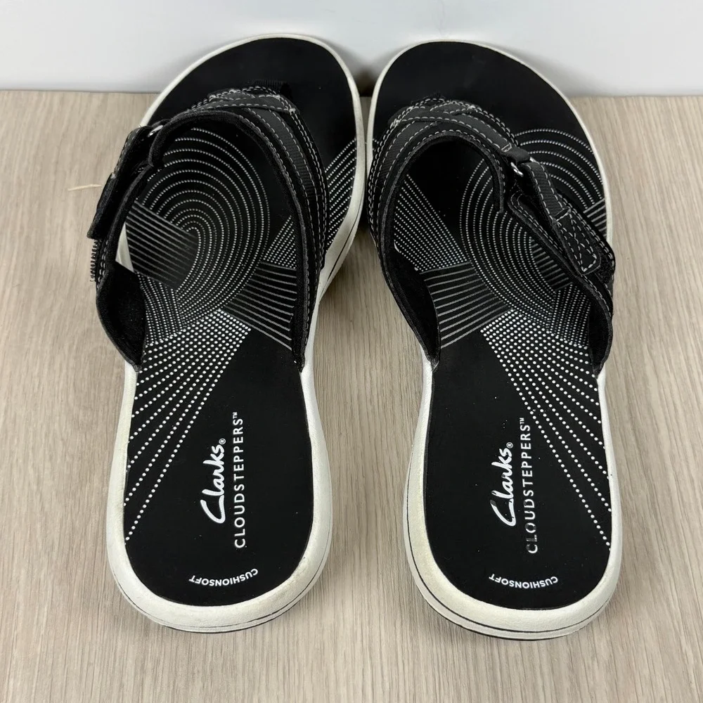 Clarks Cloudsteppers Arla Glitz Black Thong Sandals Womens 9 Adjustable Strap